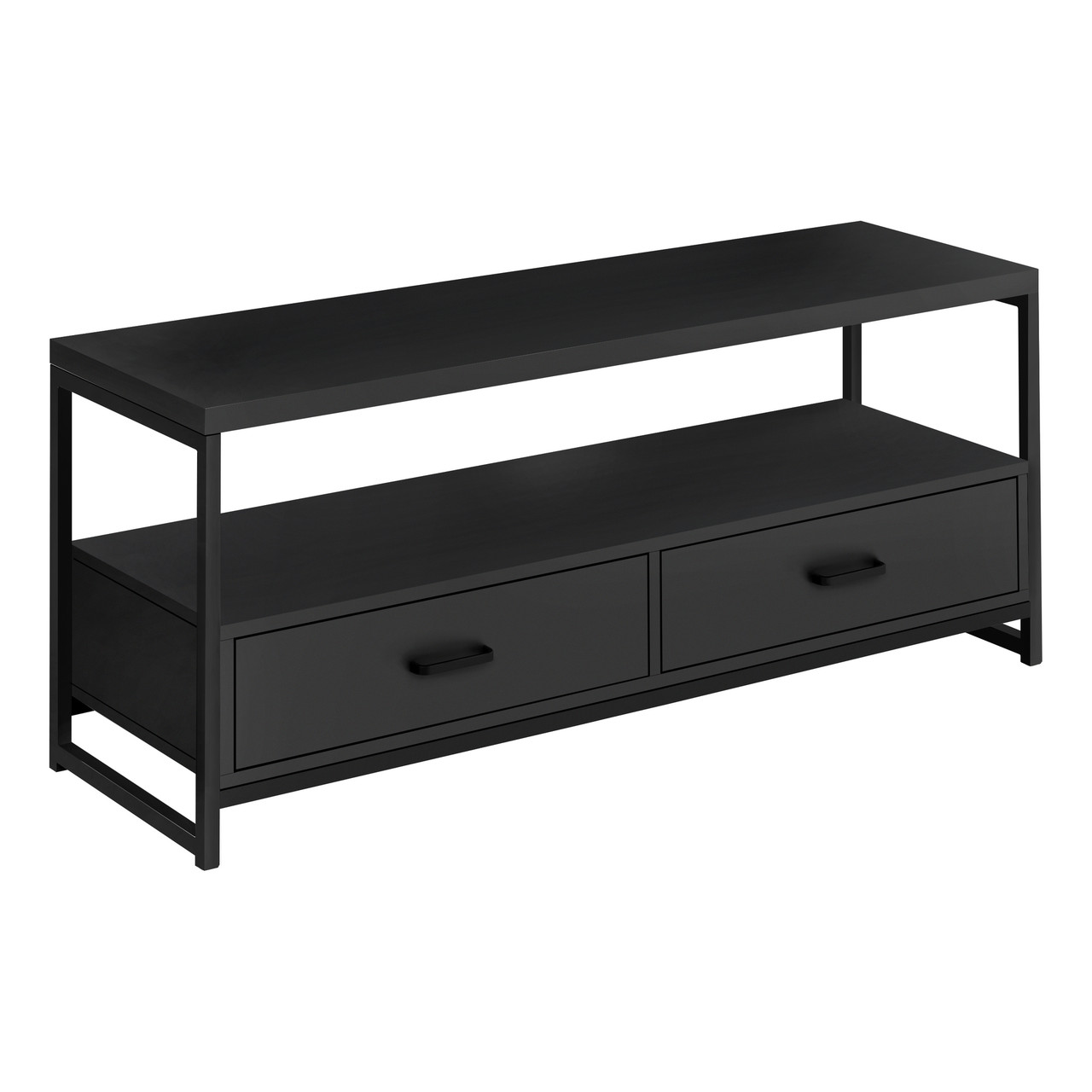 47.25" Jet Black Contemporary Metal TV Stand Christmas Central